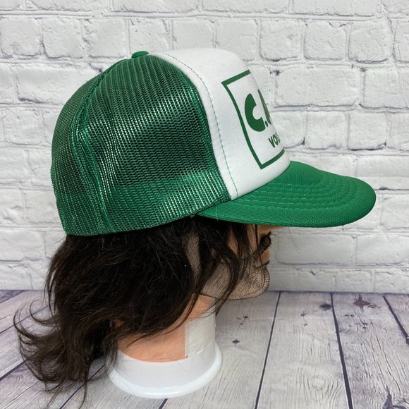 Vintage Hat Cap Snapback Green White C.A.P. Volunteer Trucker Mesh Print AJM 90s - Picture 4 of 8